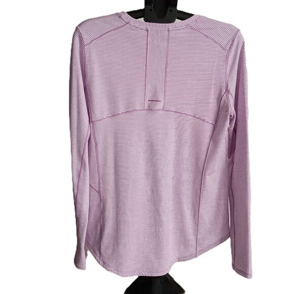Duluth Trading Co Tops - Duluth Trading Co Purple/White Stripe Workout Exercise Shirt Women’s Size L EUC
